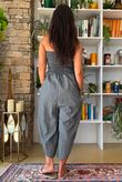 Arbi Gingham Shirring Bandeau Jumpsuit Black